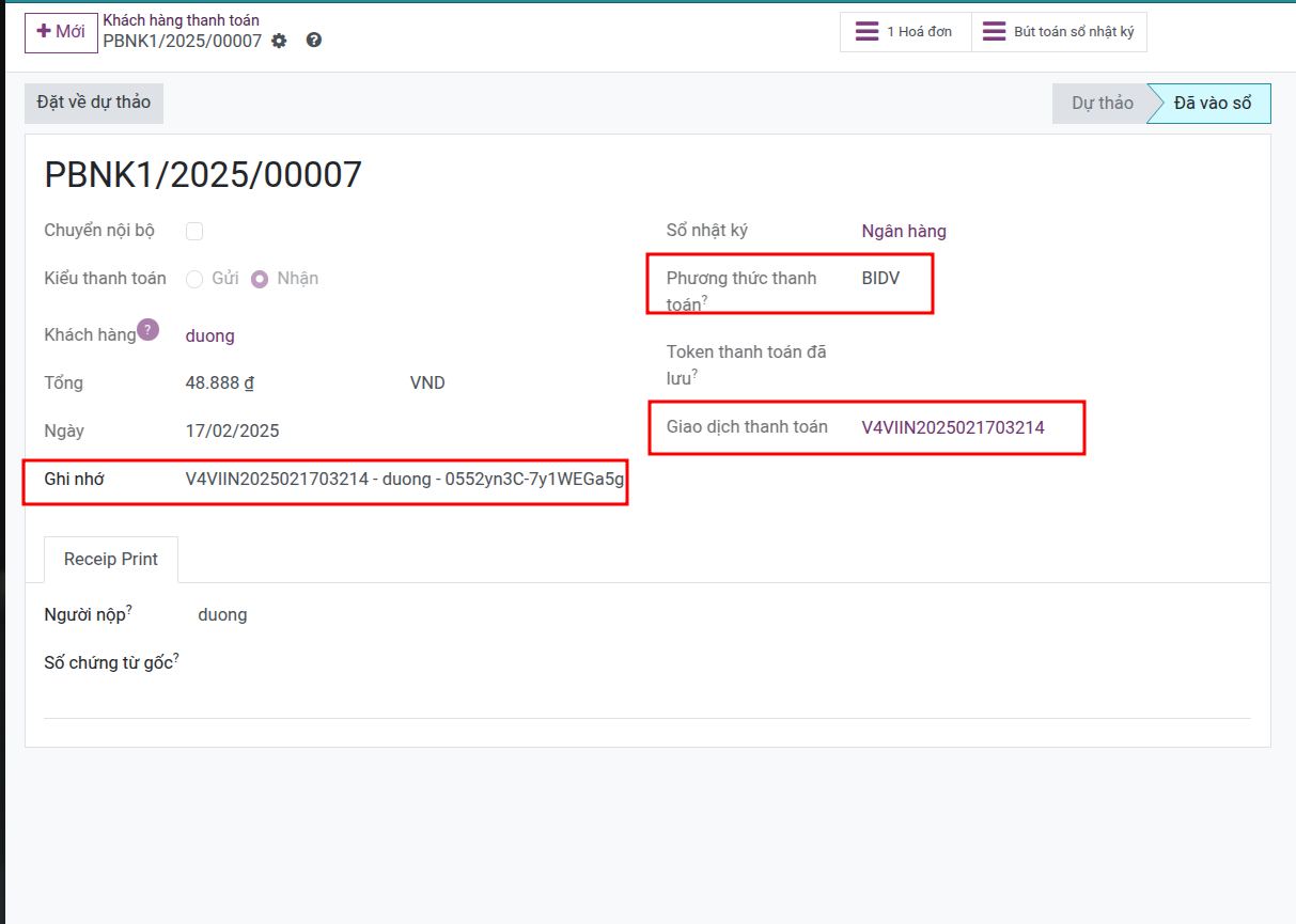 Tạo thanh toán trong Odoo