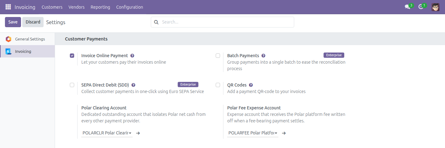 Polar accounting settings