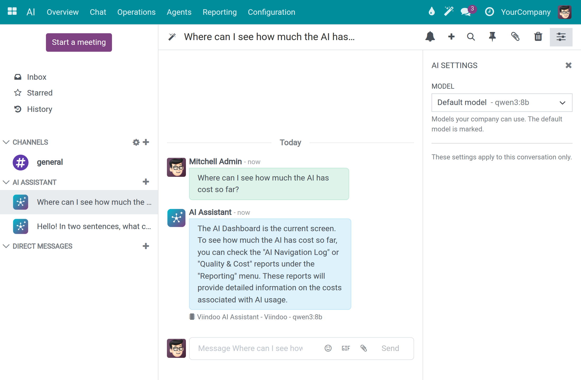 The AI Settings panel of a conversation with the Model list