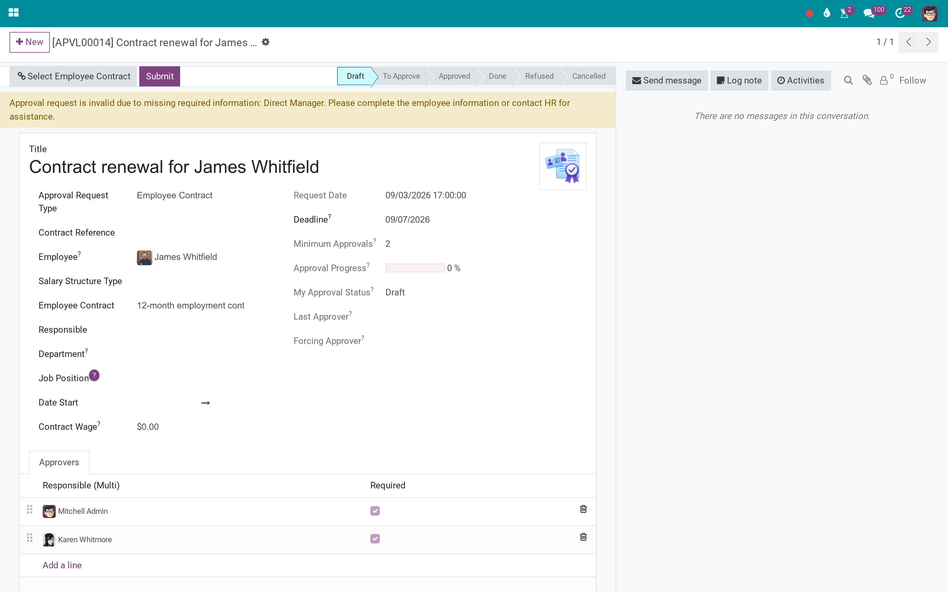 OmniApproval™ - Employee Contract Approvals: Approve the contract, with the contract's own fields on the request