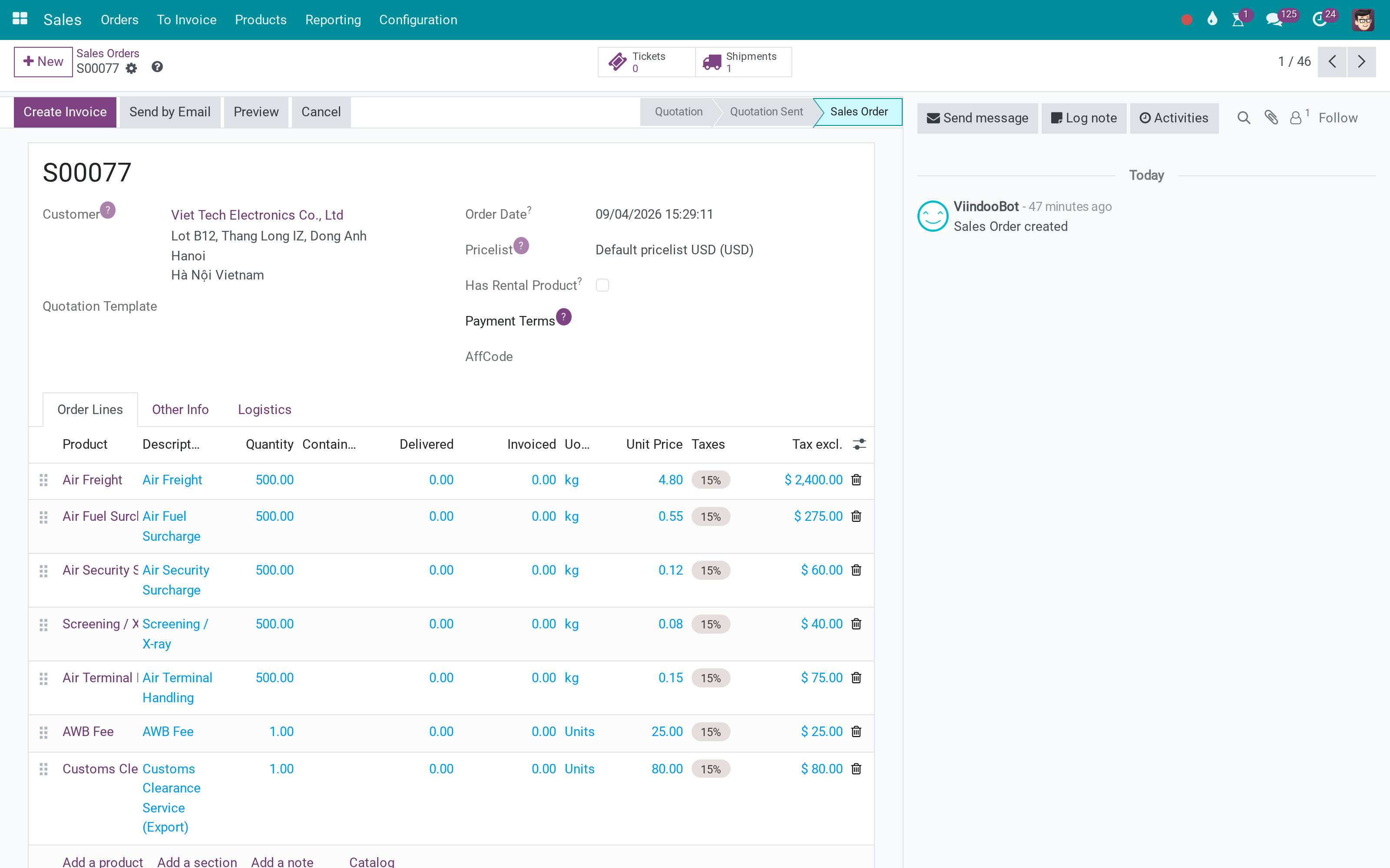 Two container types on one booking, priced correctly