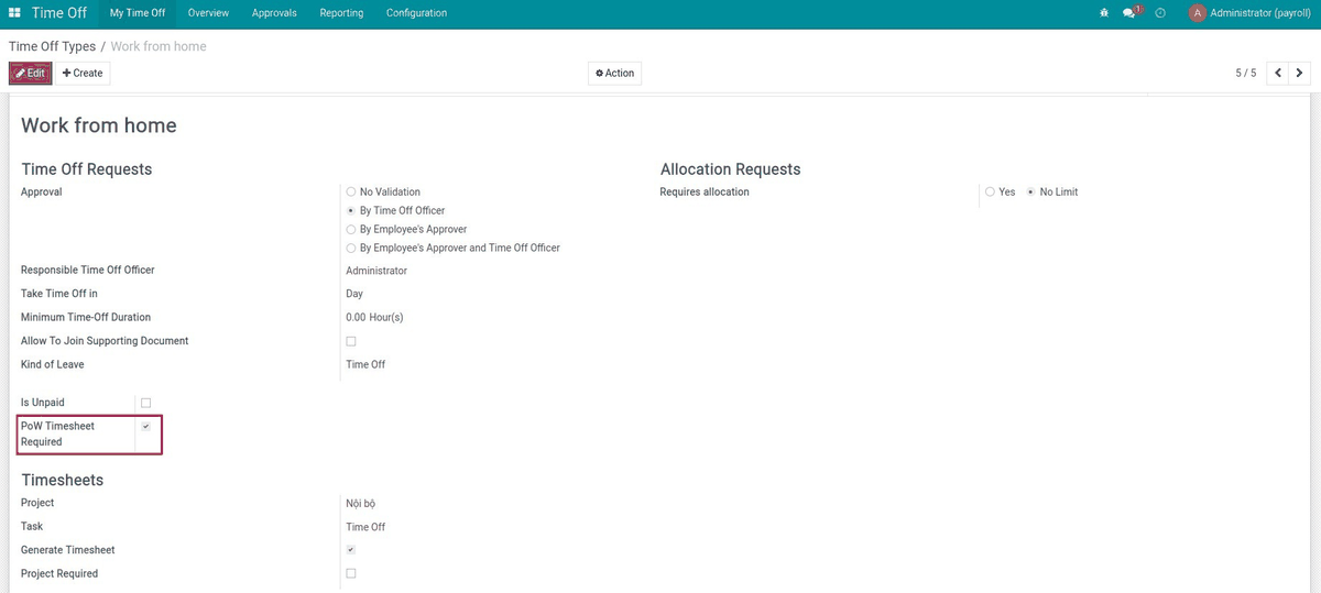 Payroll - Work From Home Timesheet