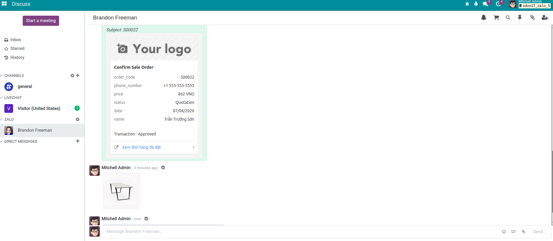 Zalo OA conversations in Discuss