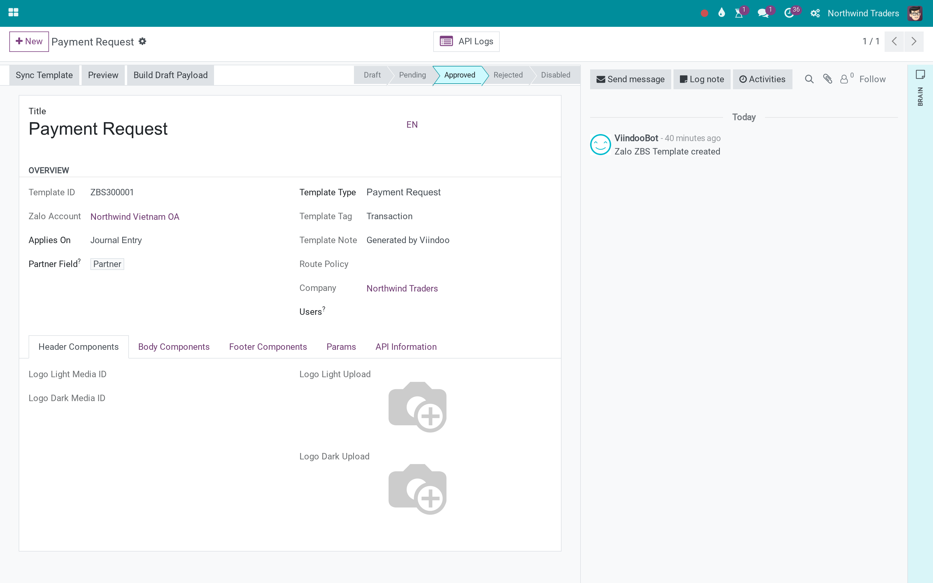 Zalo OA Integration for Accounting: Payment requests to customers as Zalo OA templates
