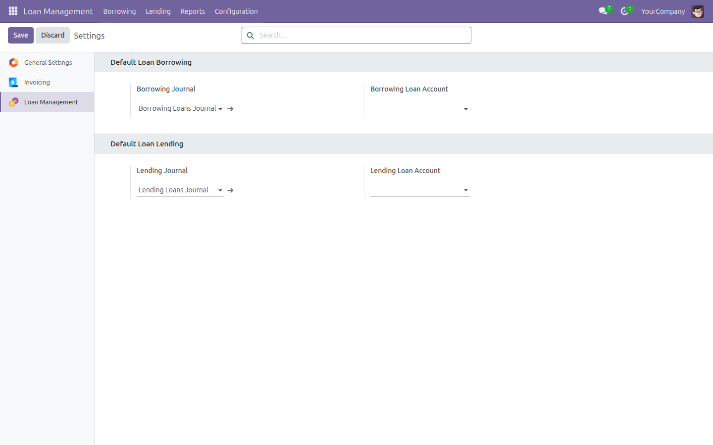 Configure Loan Journals and Accounts