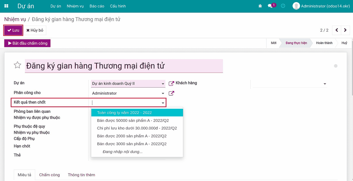 Tích hợp OKR với Dự án