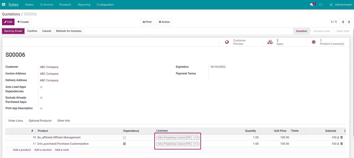 Product Licenses - Sales
