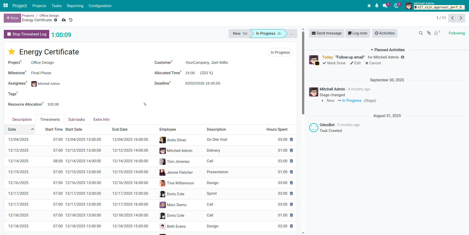 Timesheet Timer on Task