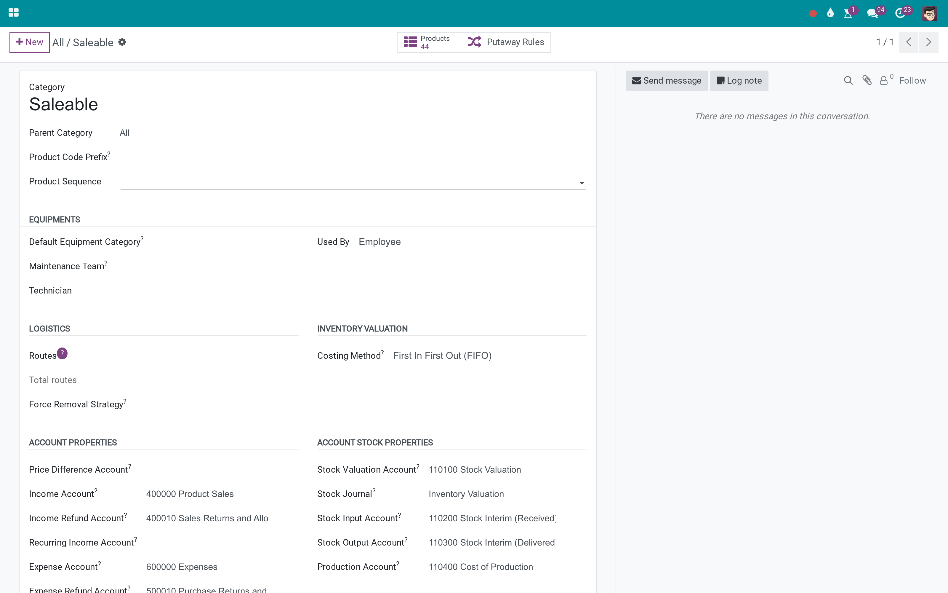 The purchasing settings behind a product category, tracked