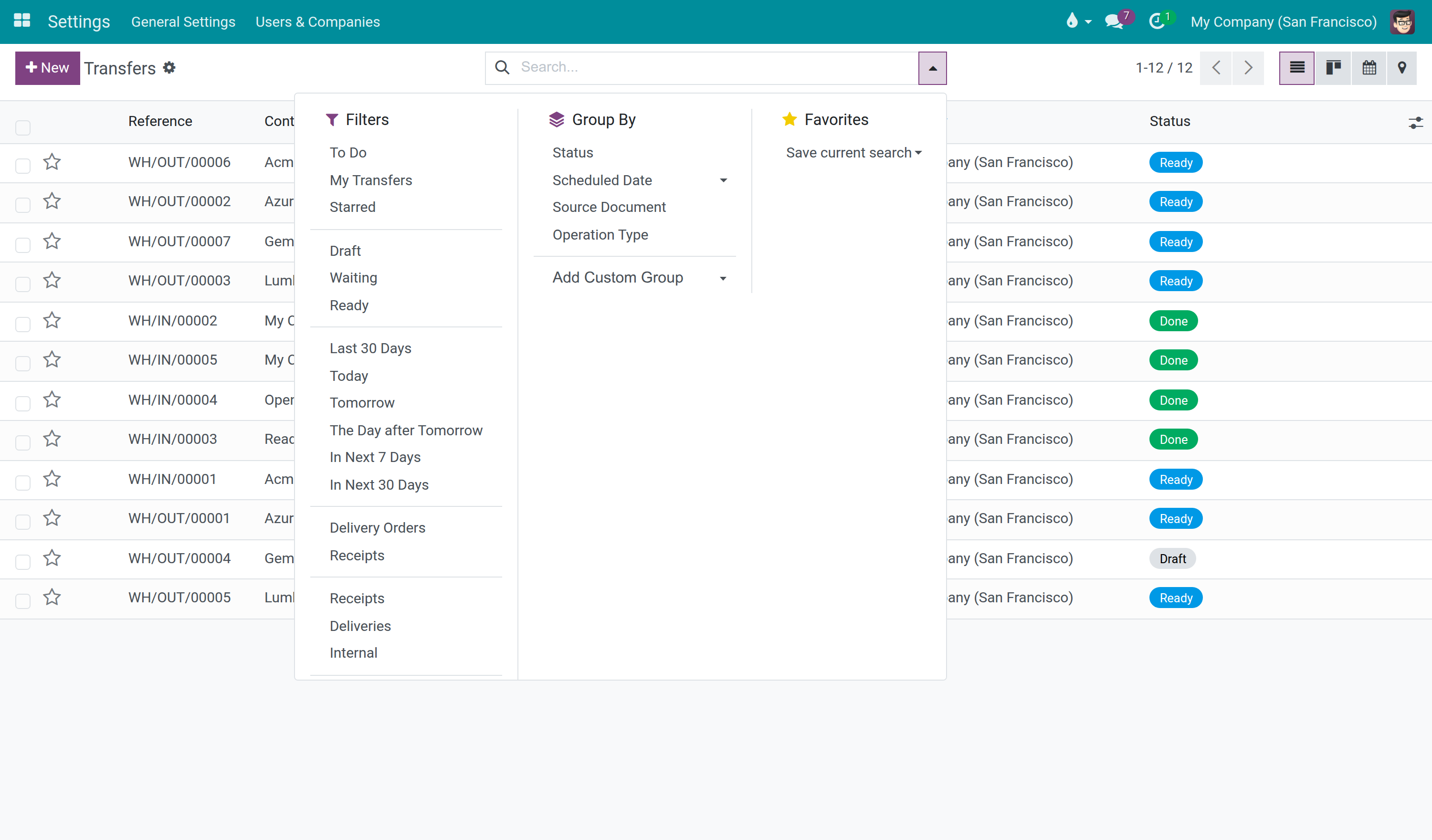Advanced filters on the transfer list