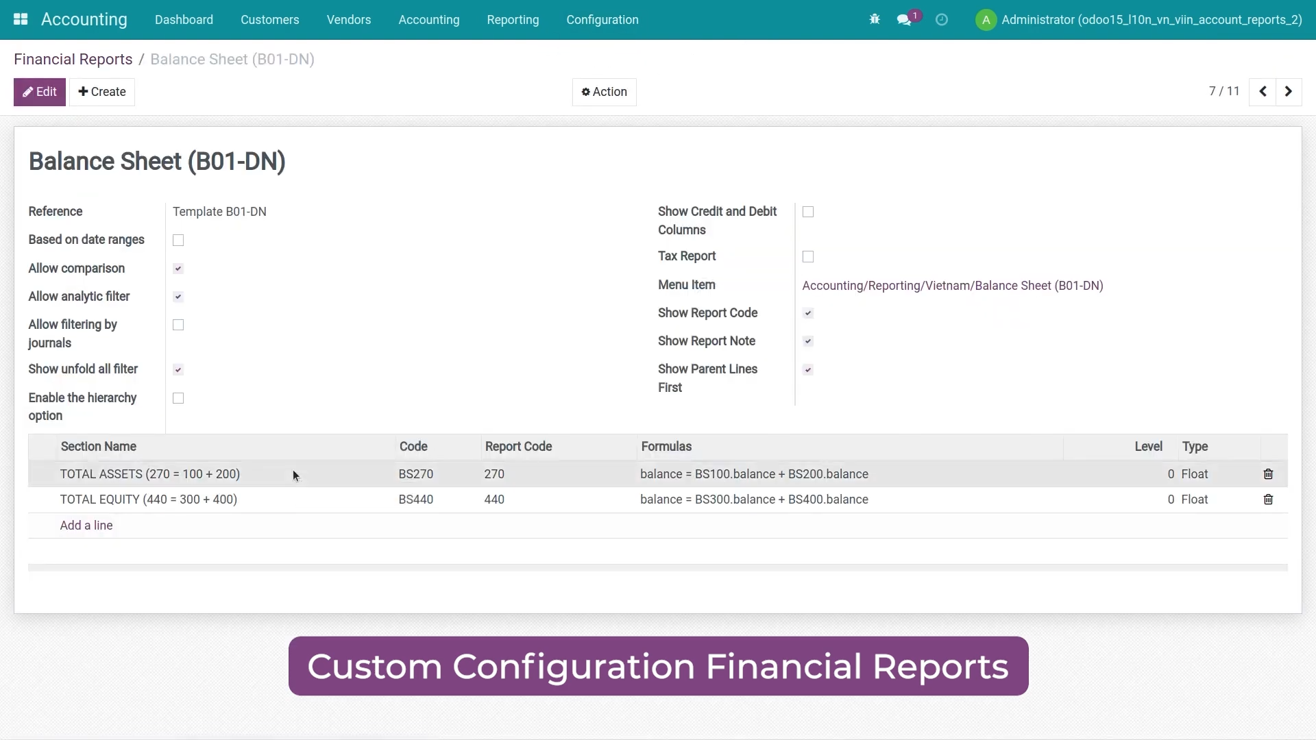 Edit report configuration