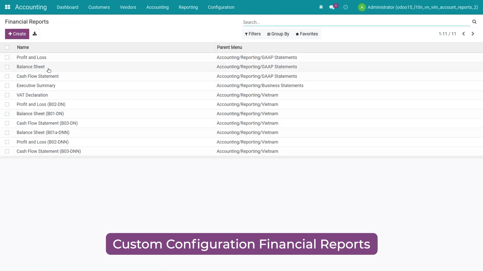 View report configuration