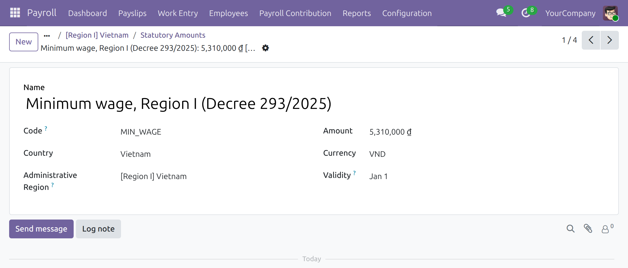 Edit one amount: value, region and dates