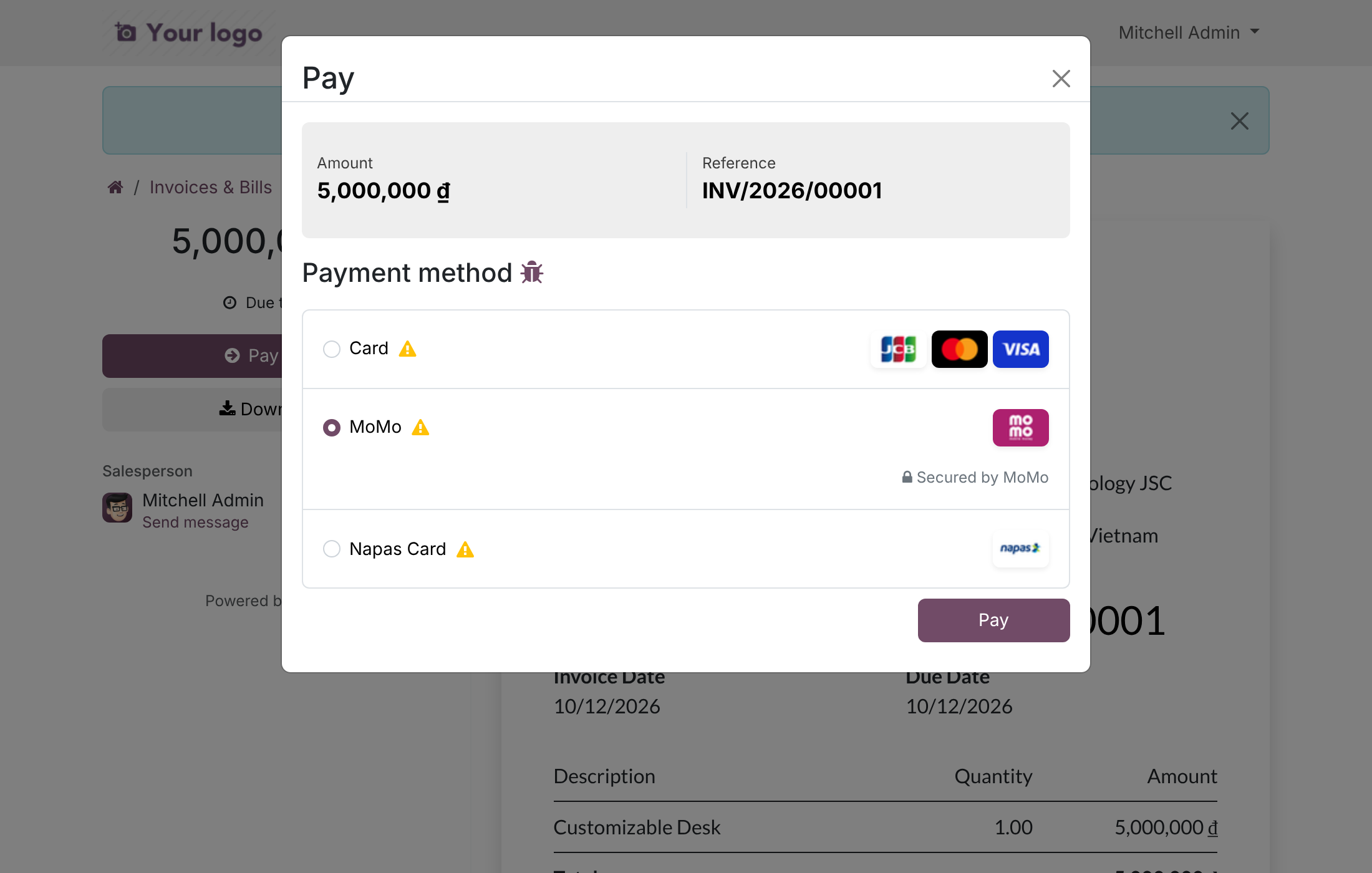 Pay an invoice with MoMo