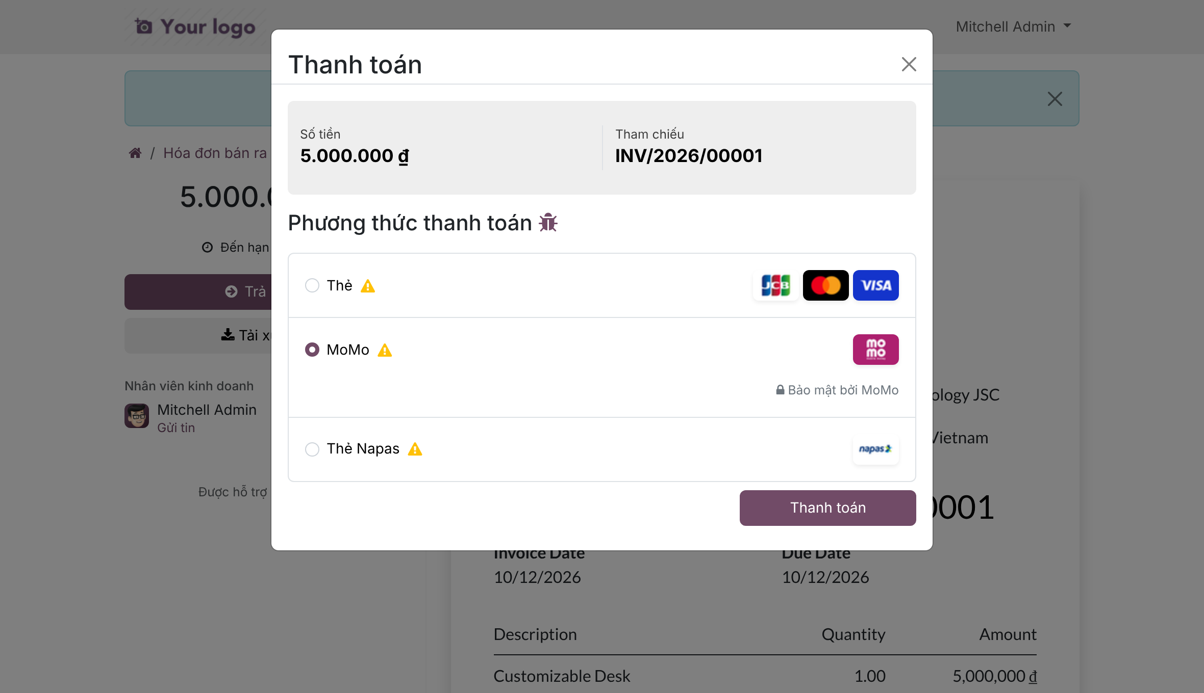 Thanh toán trực tuyến MoMo