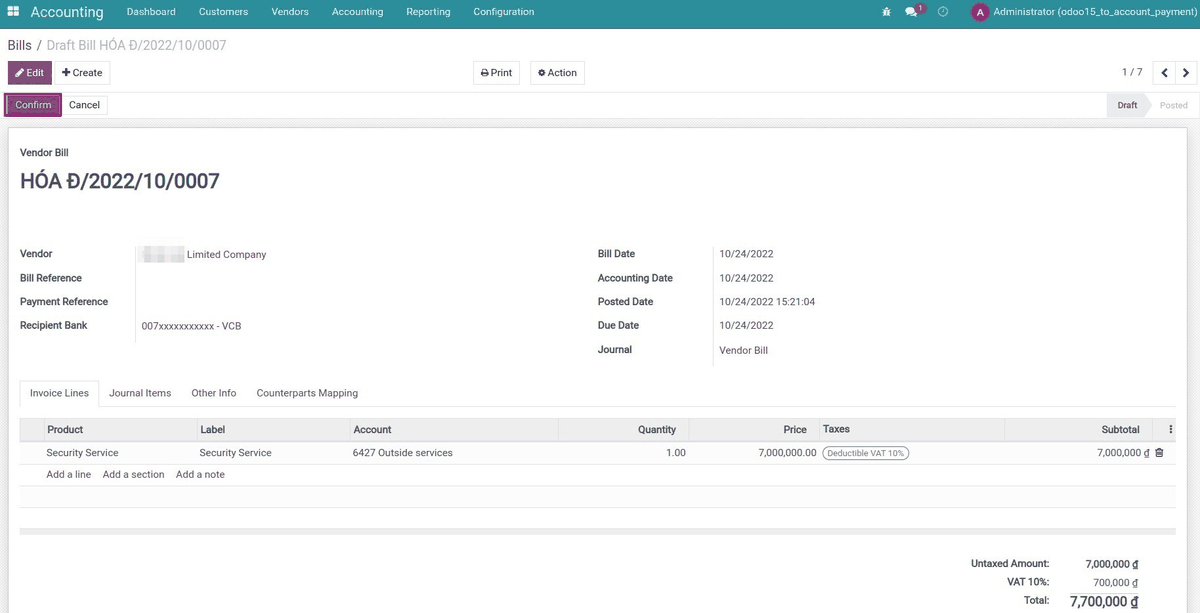 Payment with Payment Lines