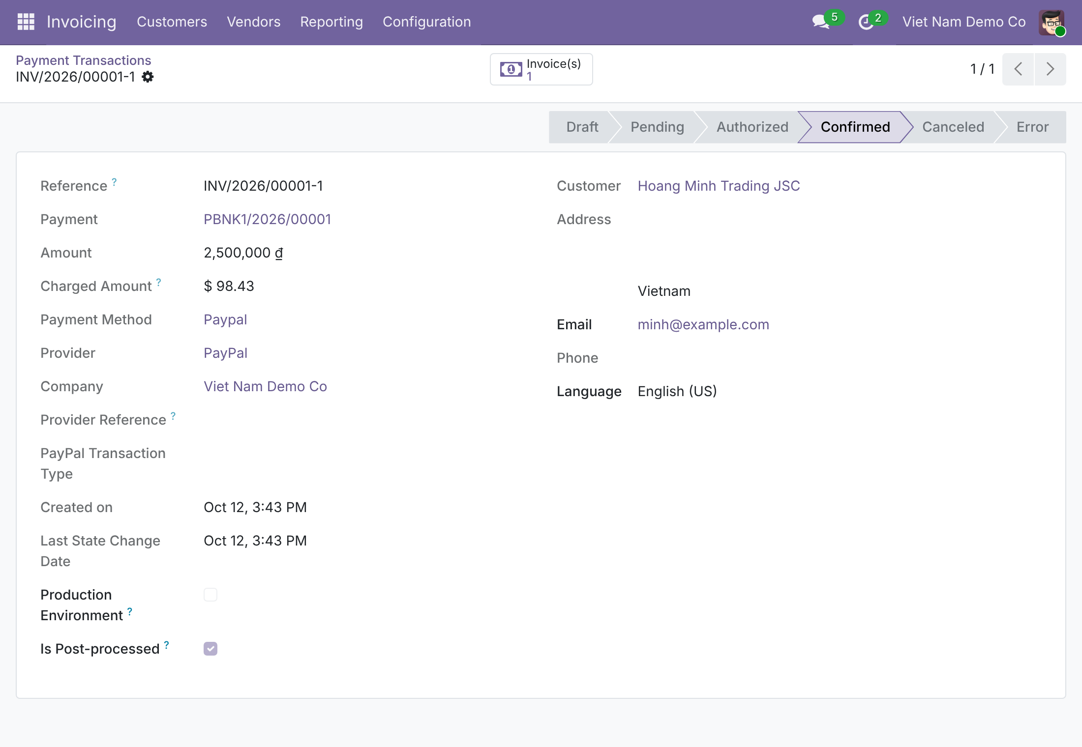 Review the charged amount on the transaction
