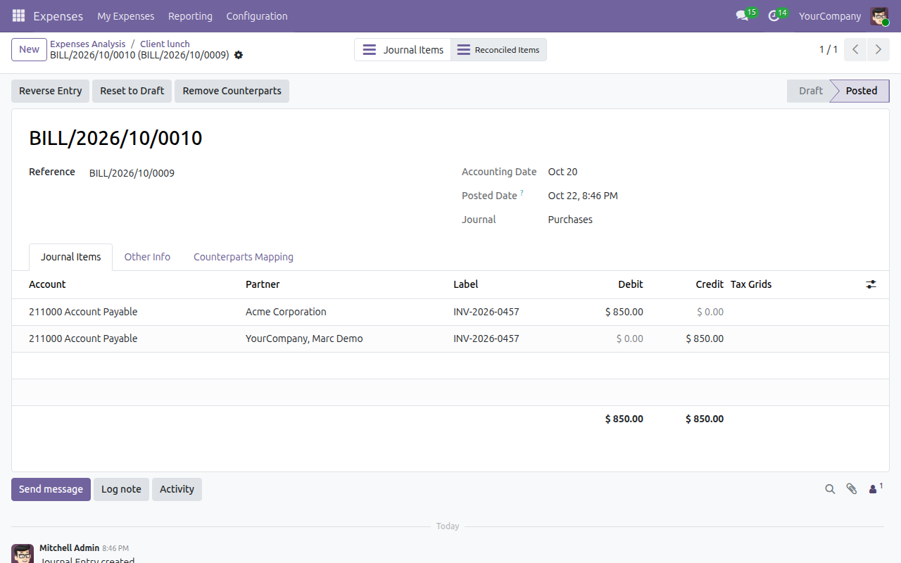 The payable transfer entry: the vendor is debited and the employee is credited