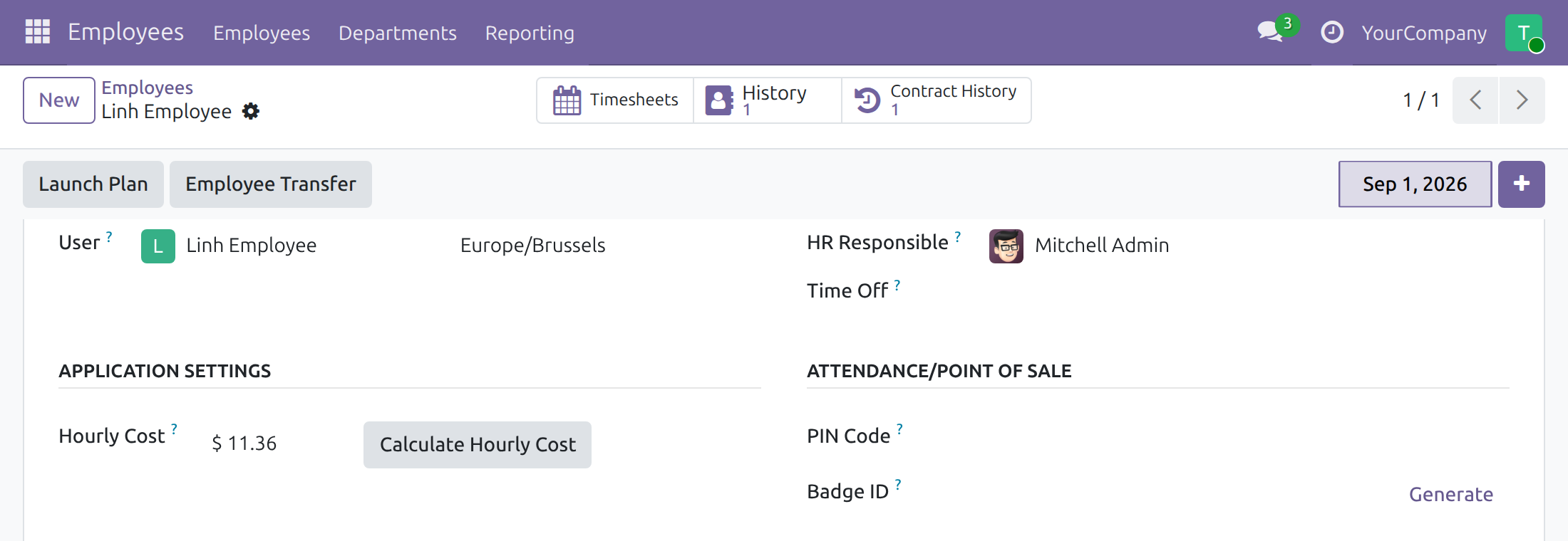 Employee form with Calculate Hourly Cost