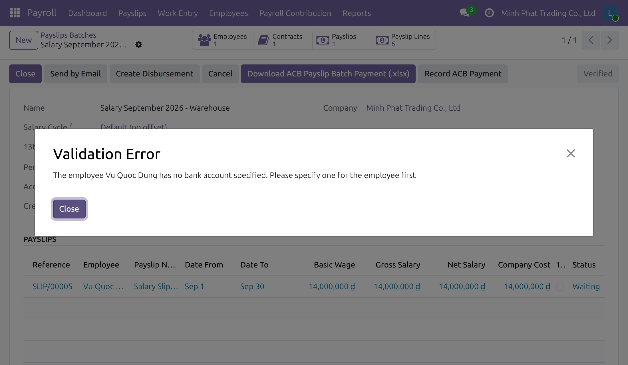 Get told which employee has no bank account