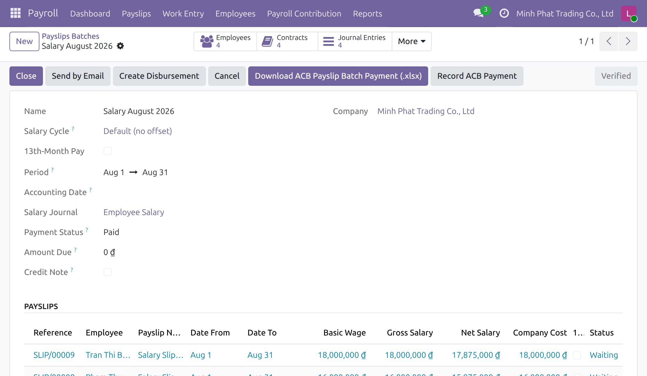 Record the salary payments in Accounting