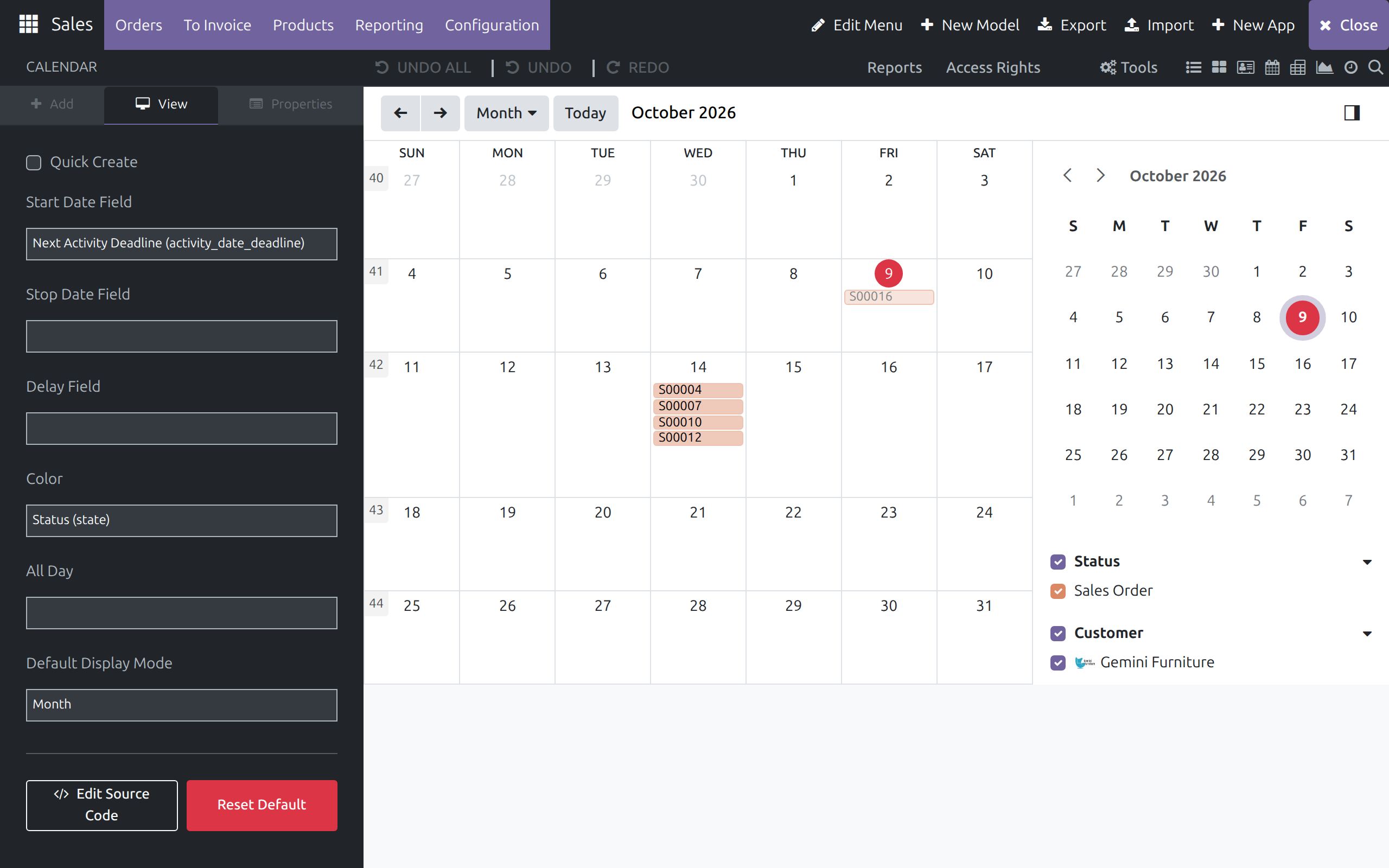 The Calendar view's View tab options next to the calendar canvas