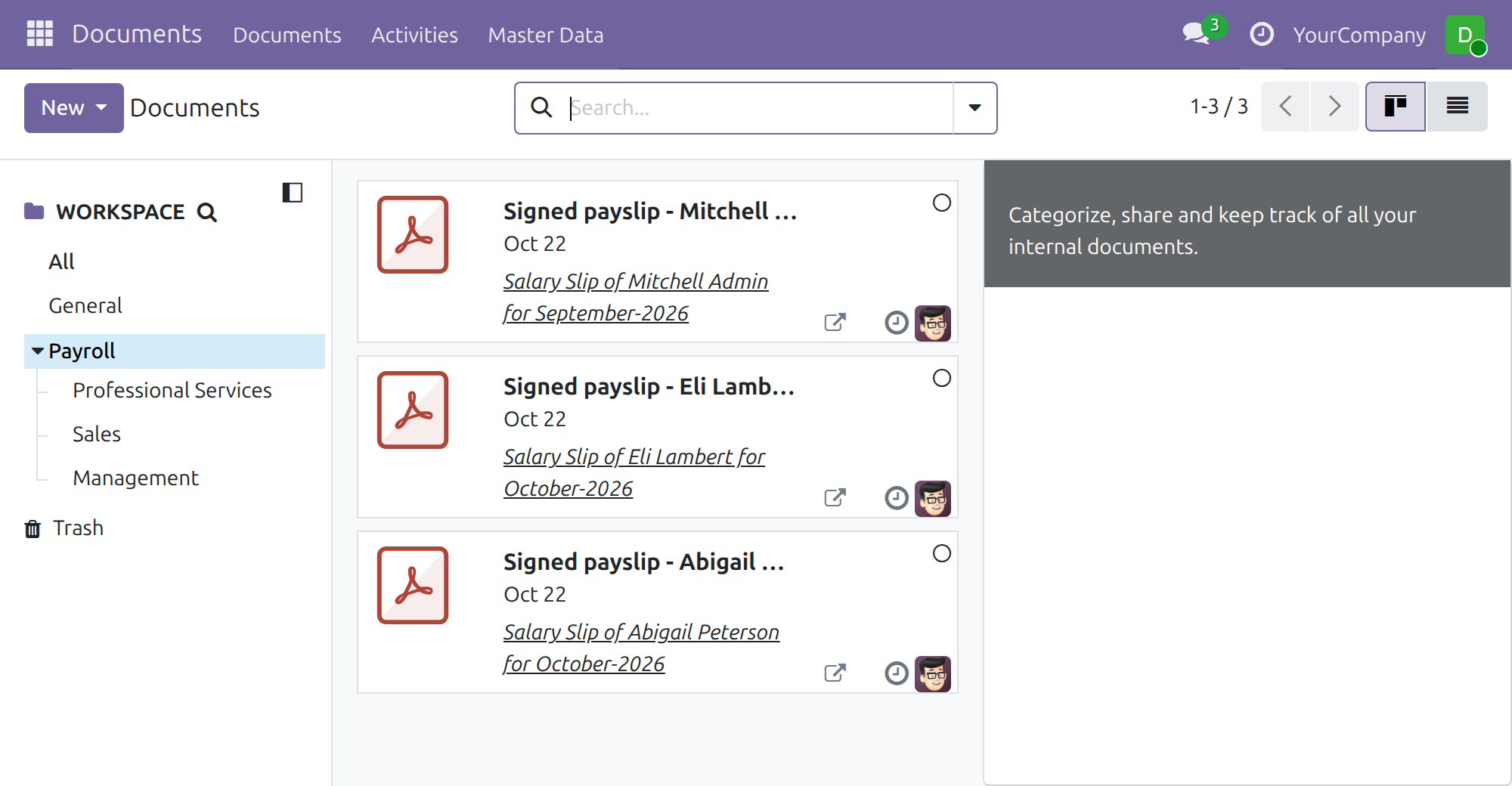 Browse payslip files by department