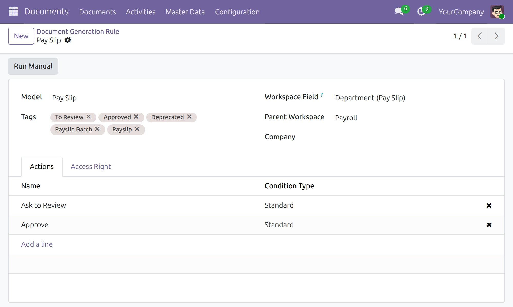 The document generation rule for payslips