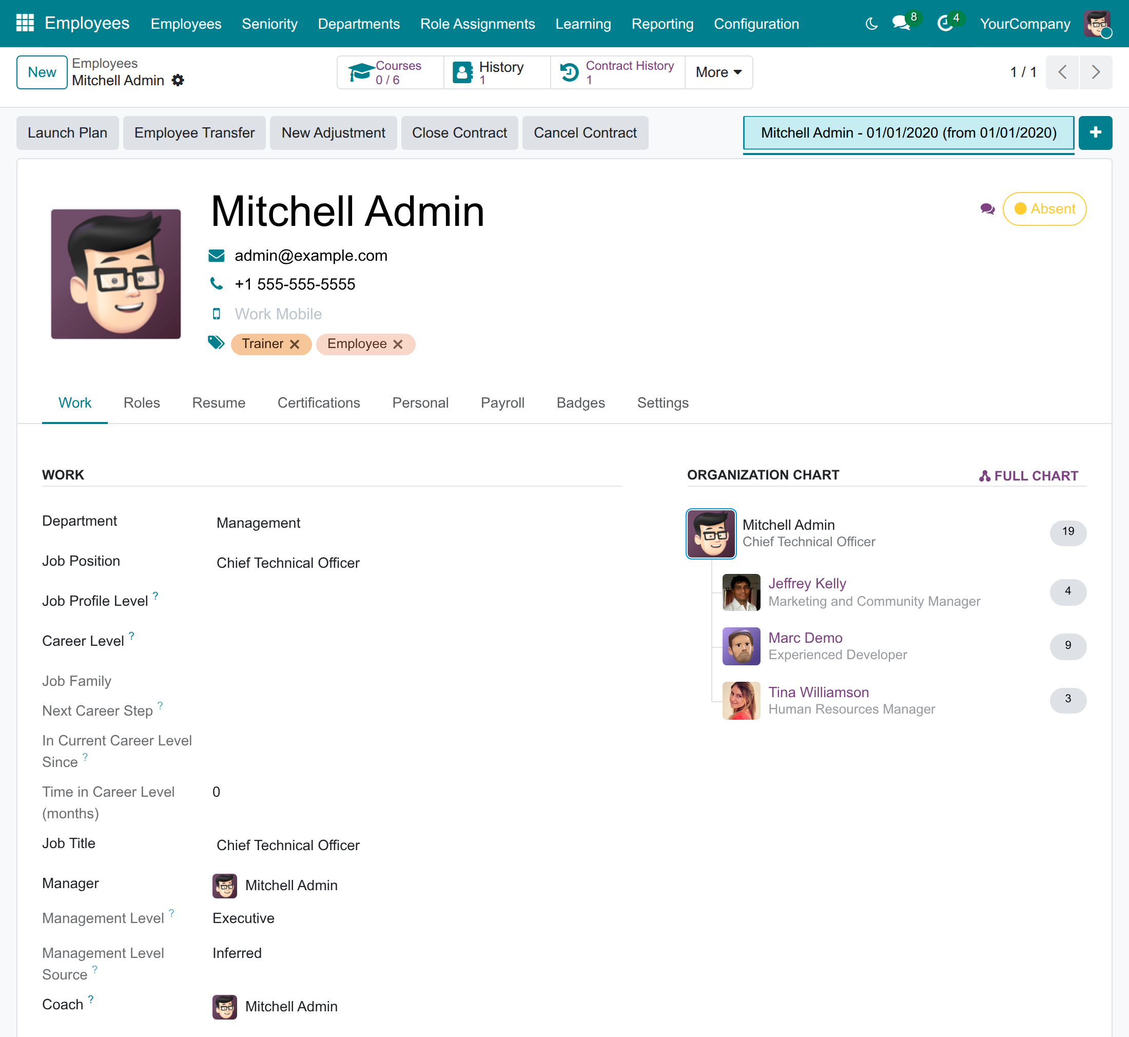 An employee whose management level is inferred from the reporting line
