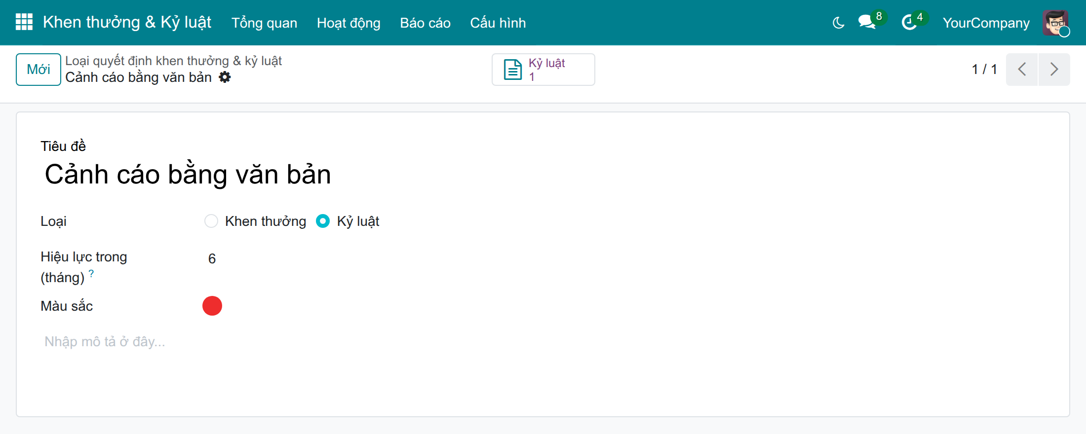 Biểu mẫu loại kỷ luật có hiệu lực 6 tháng