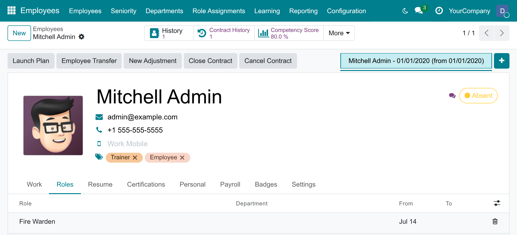 Assign a role to an employee with dates
