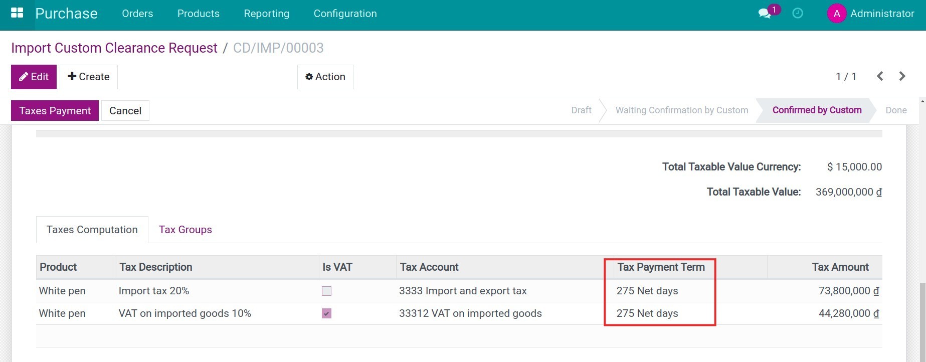 Apply Tax Payment Term