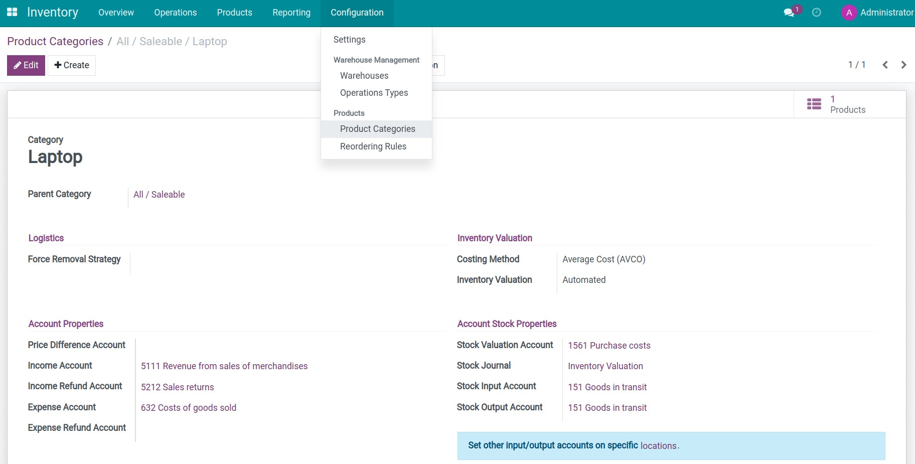 Configure a product category