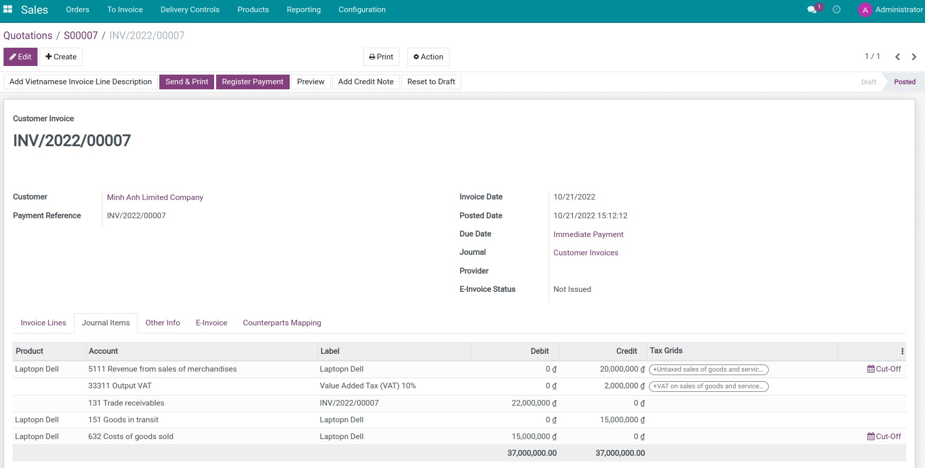 Confirm customer invoice and record the cost price