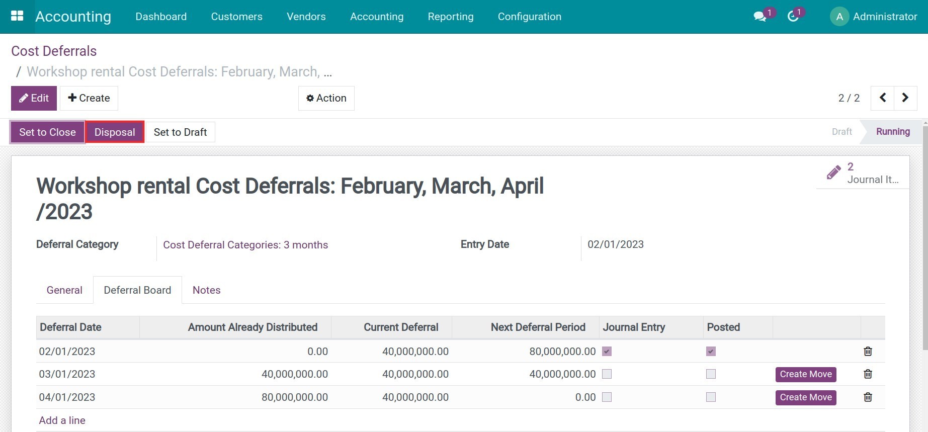 Liquidate a revenue/cost deferral in Viindoo