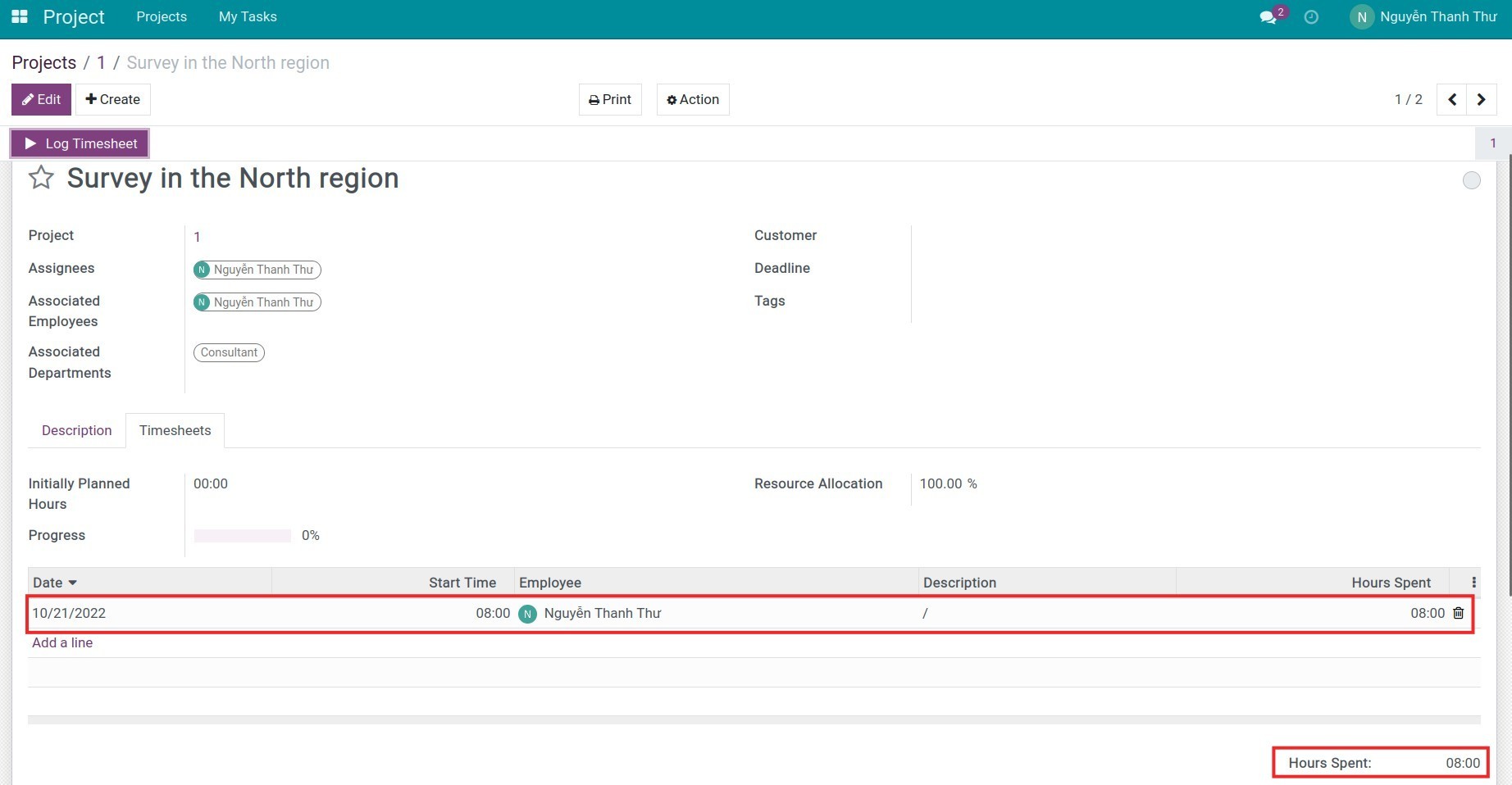 Log timesheet on the software