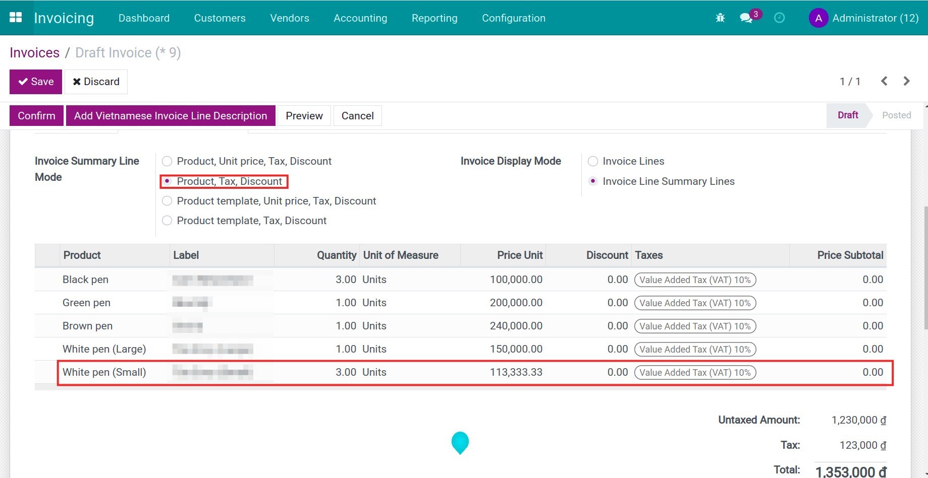 Product (Variant), Tax, Discount