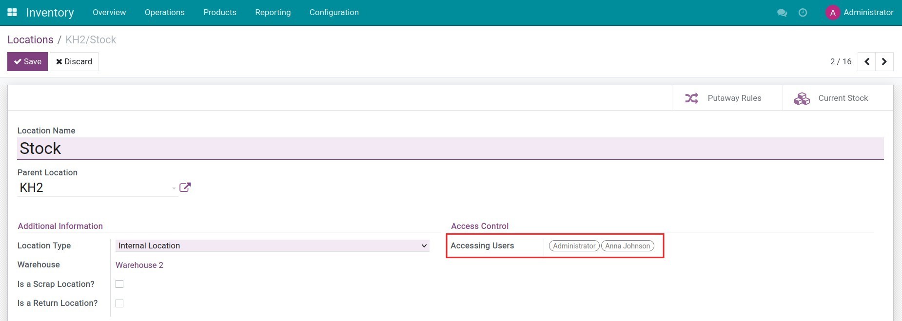 List of users with access to a specific warehouse location Viindoo