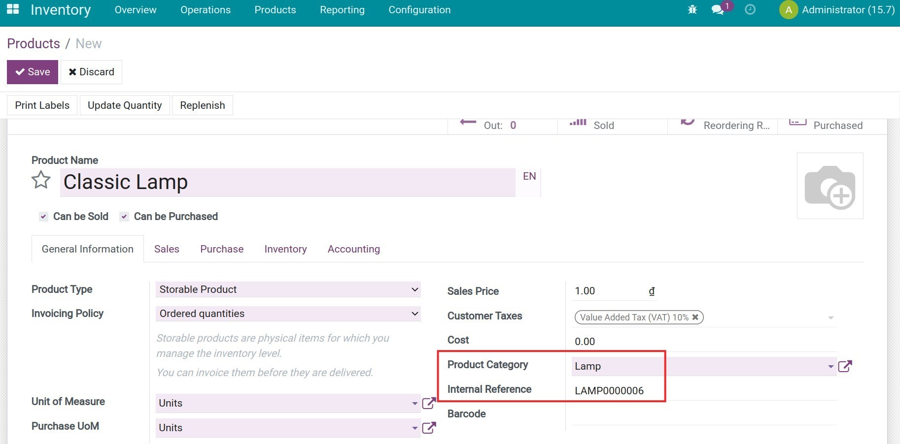 Automatic product internal reference generation Viindoo