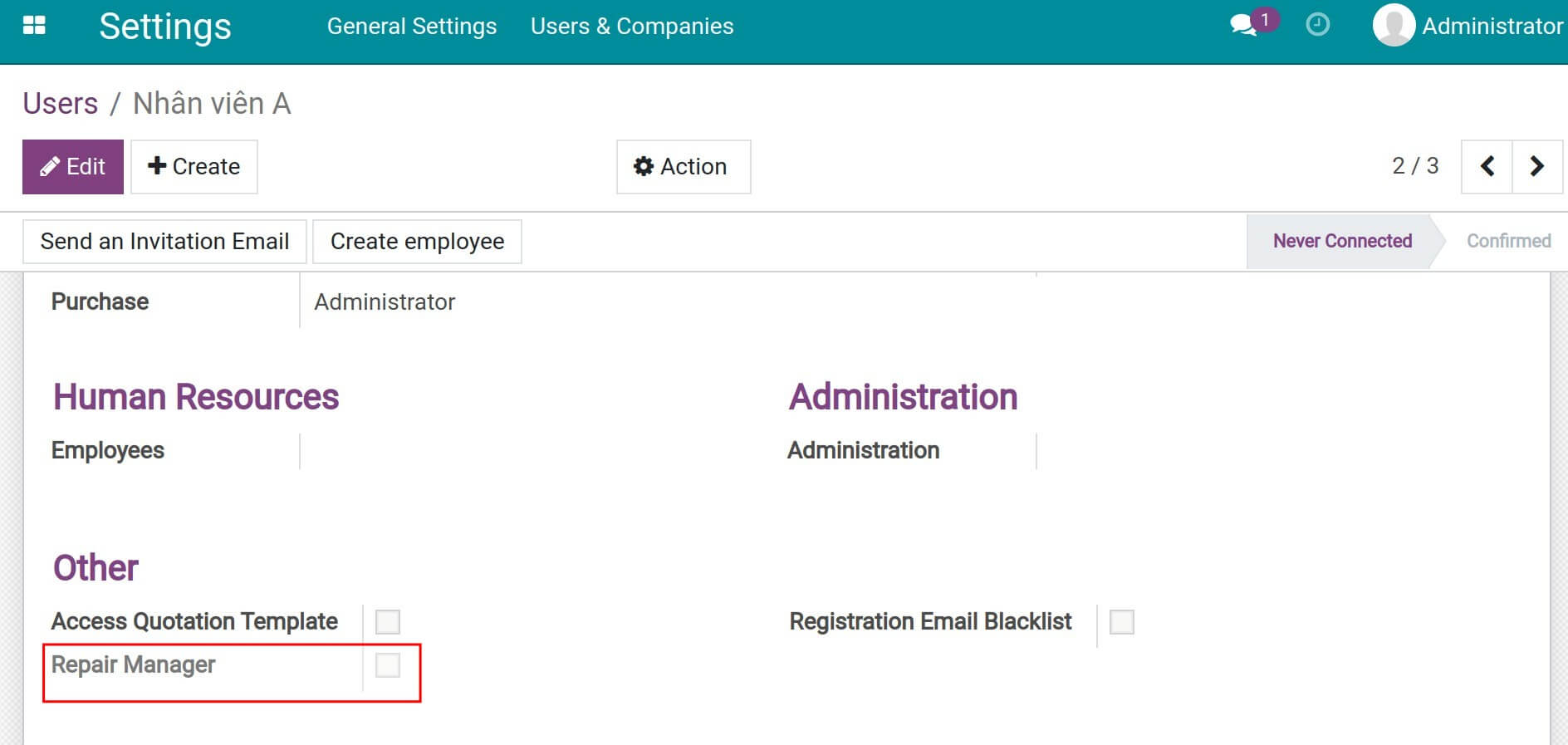 Granting user access rights