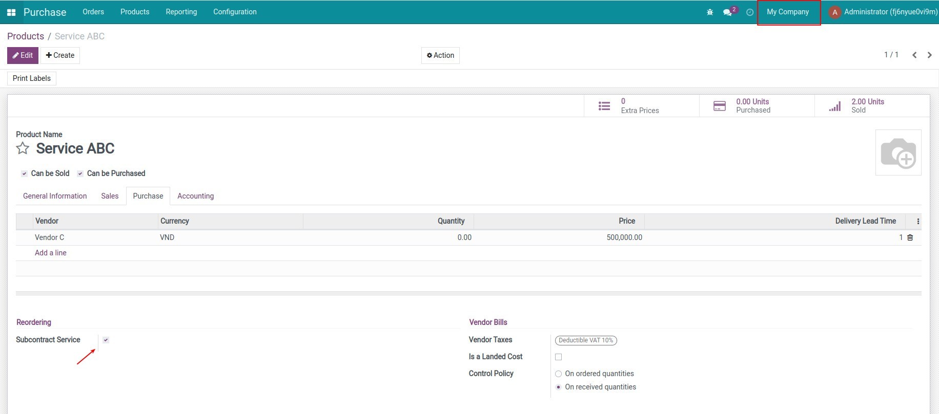 Product X configuration in Company A