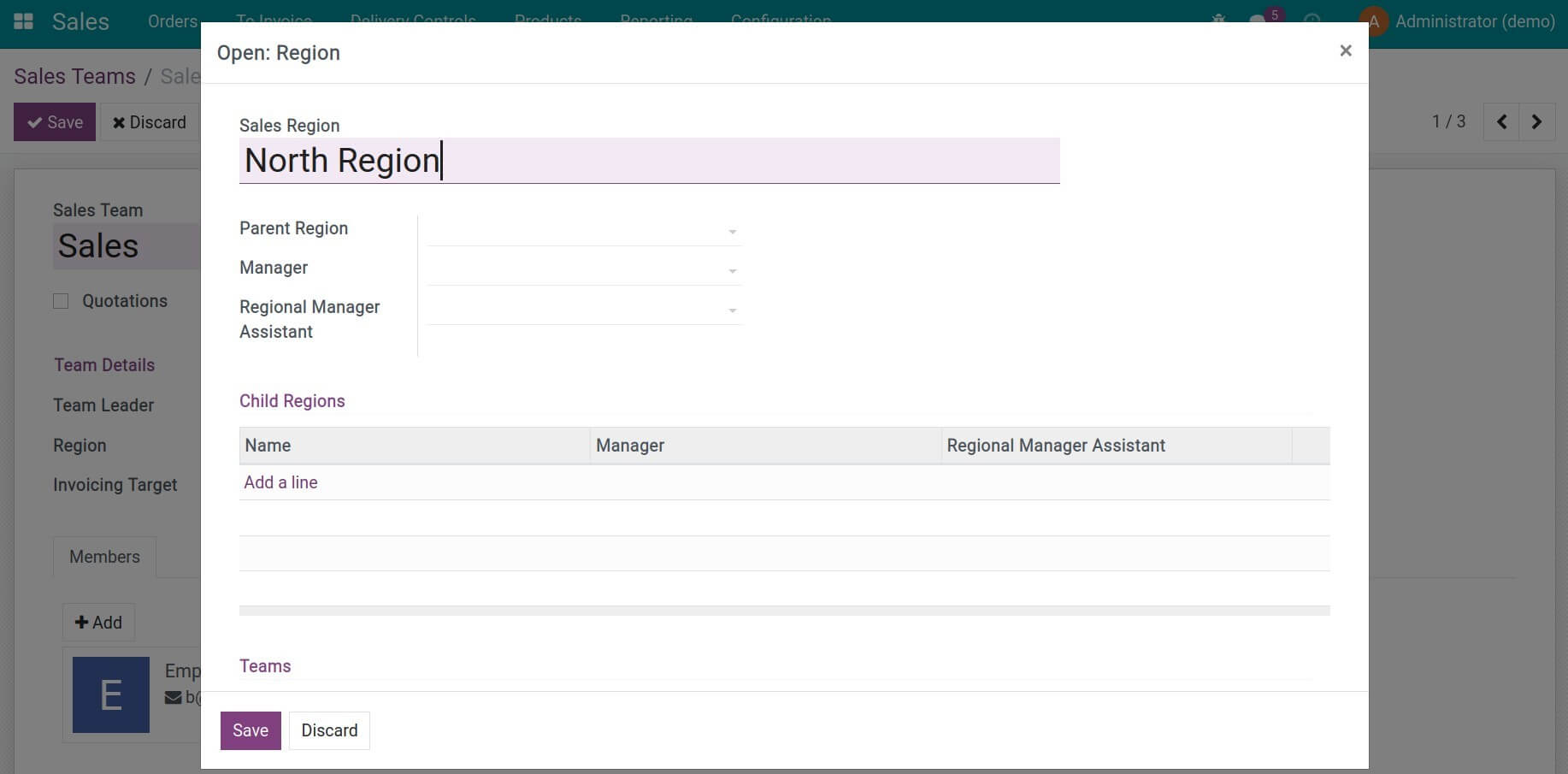 Configure sales region details