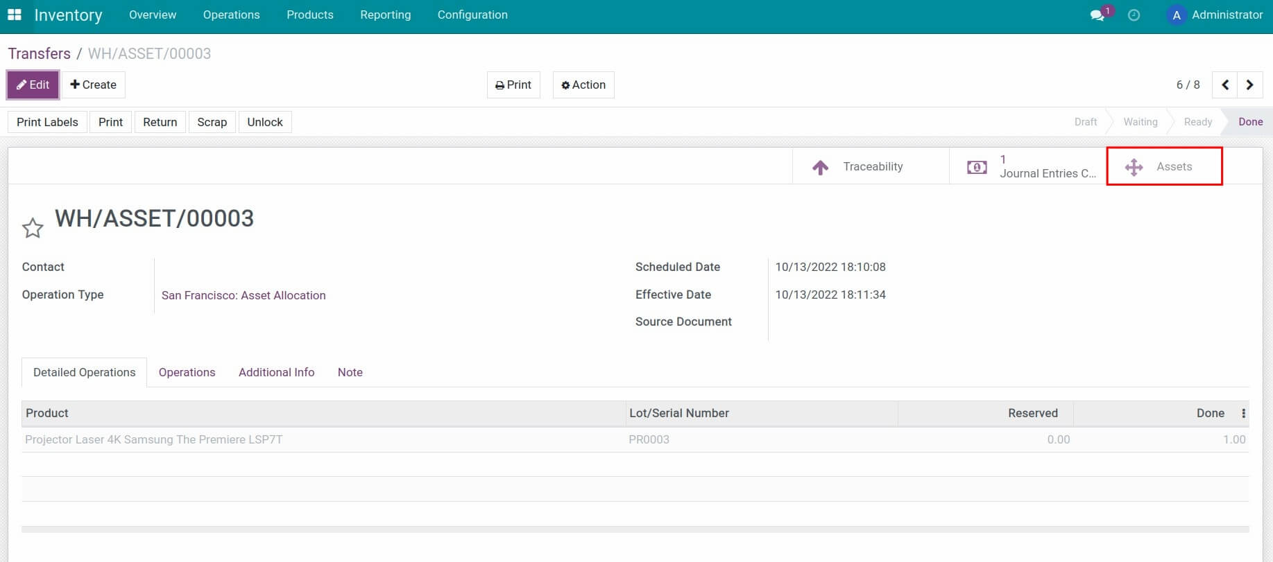 Asset traceability on a transfer slip