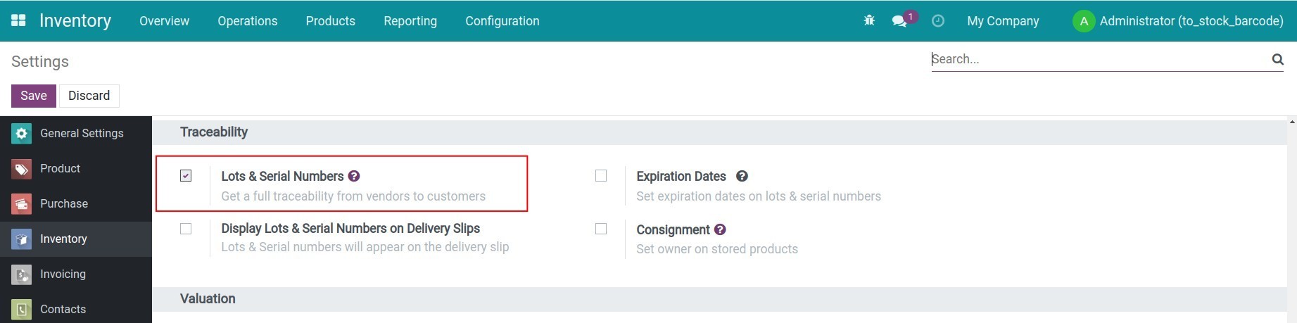 Activate the Lots & Serial Numbers feature