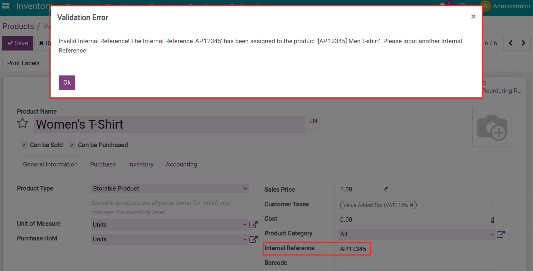 In-used product internal reference