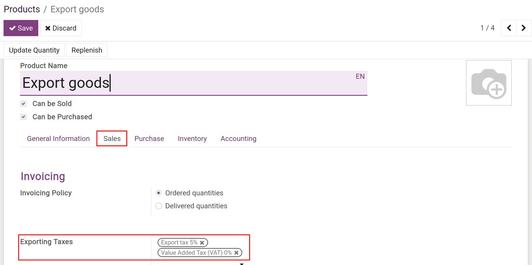 Set up export taxes on the product