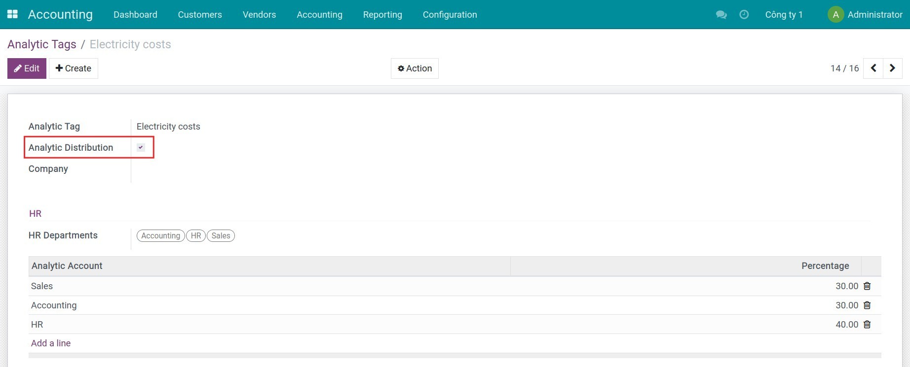 Analytic account distribution