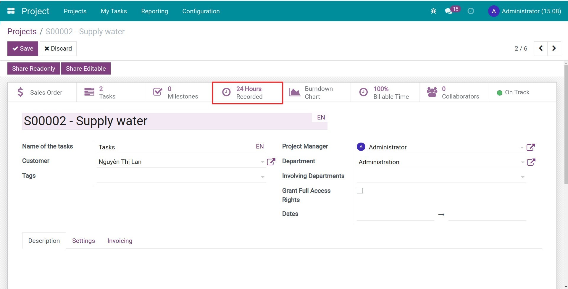 Timesheets reports on project