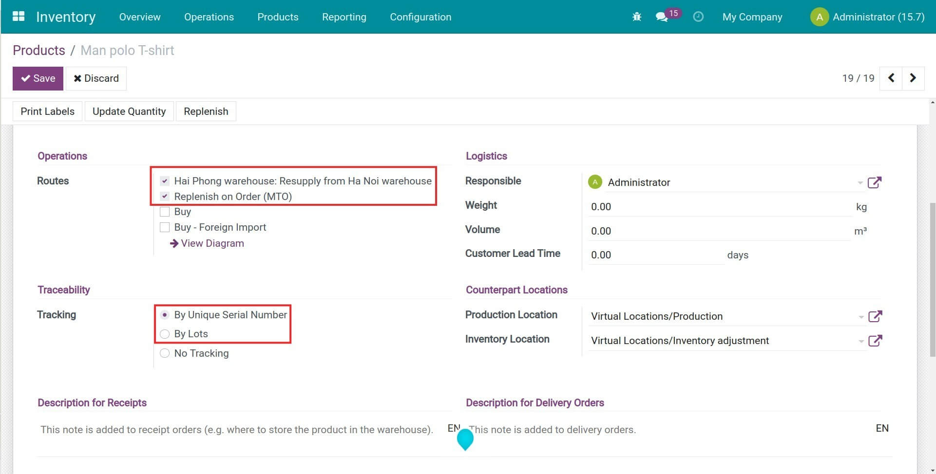 Product configuration