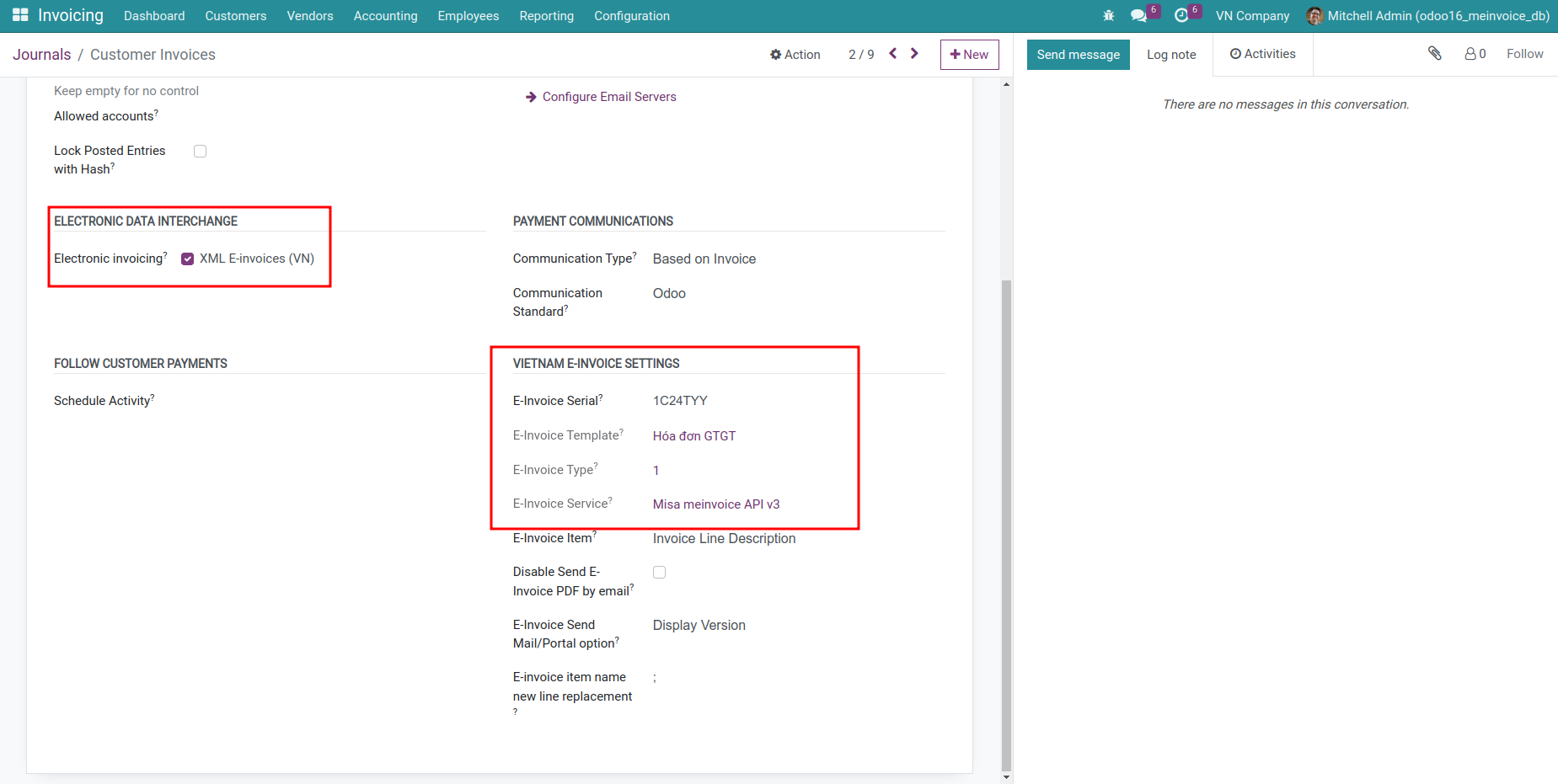 meInvoice Config journal